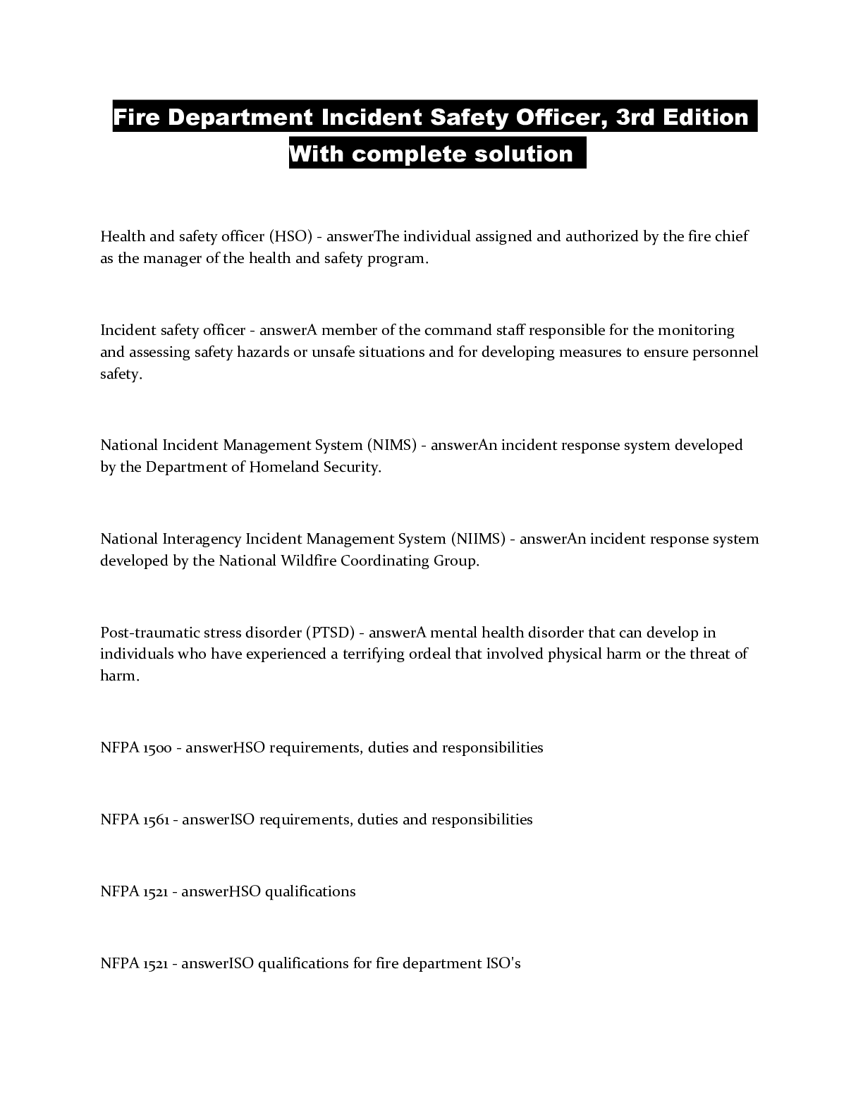 Fire Department Incident Safety Officer, 3rd Edition With complete